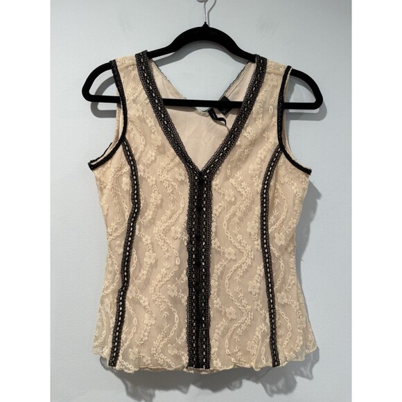 Vintage Y2K Top Womens Medium Lace Coquette V Neck Fairy Scandi 90s Romantic - Picture 1 of 6